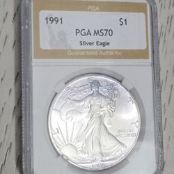 1991 American Silver Eagle Dollar .999 Pure Silver Uncirculated PGA Graded