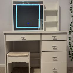 Vanity Desk LED Mirror and Chair