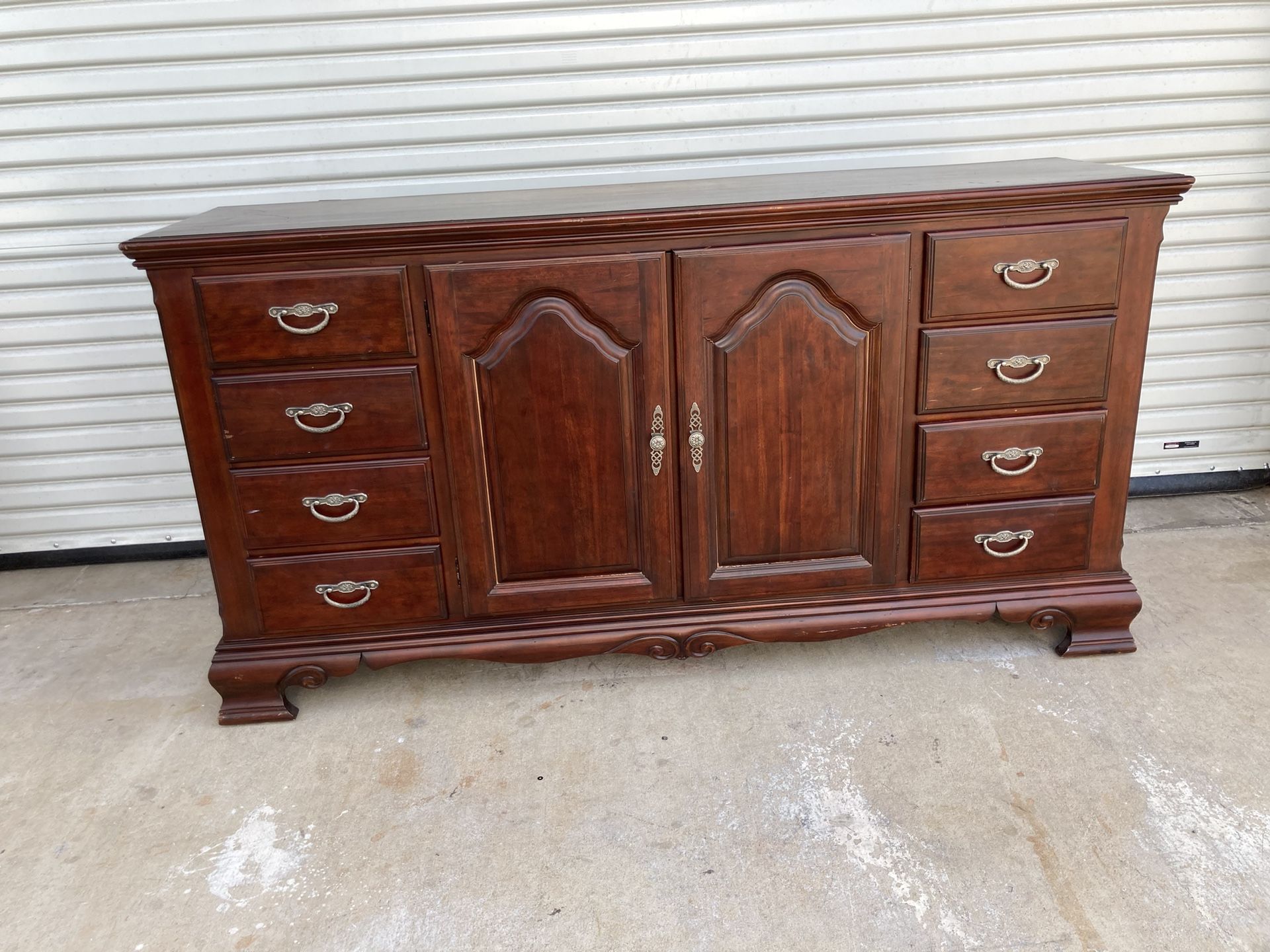 Dresser Cherry 74” Country French Double Door 8 Drawers Cherry material.