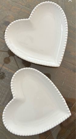 White Ceramic Heart-Shaped Dishes Set of 2