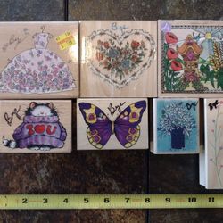 Mixed Lot of 7 Stampin Up Wooden Rubber Stamps