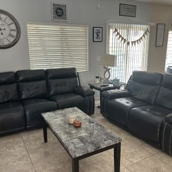 Black Leather Reclining Couch Set