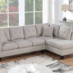 Mushroom 2pc Sectional Sofa w/ 2 Accent Pillow