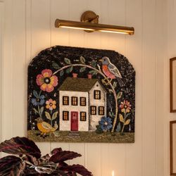Vintage Antique Style Tapestry And Hooked Handcrafted, San Diego Carpet Wall Hanging Artwork, Birdhouse, Cottage, Granny, Chic Grand Millennial Ar Art