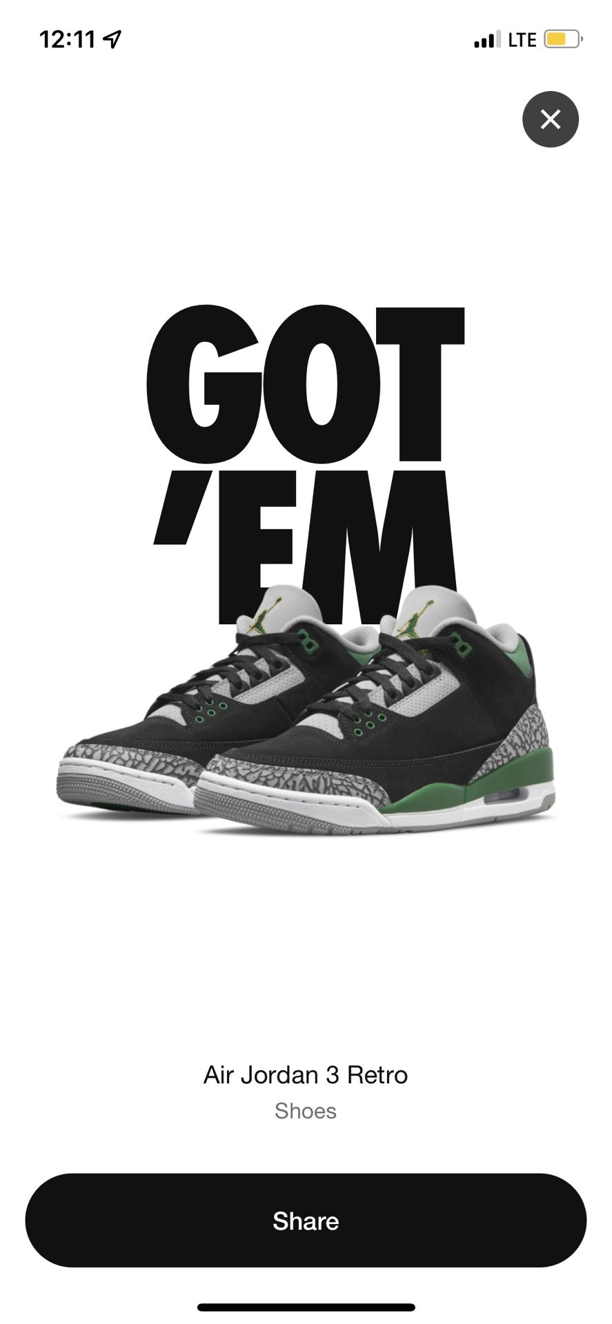 Jordan 3 - Pine Green - Size 11 - Brand New