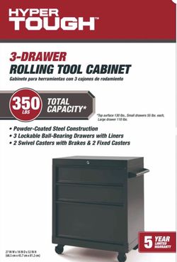 Hyper Tough 27-inch 3-Drawer Rolling Tool Cabinet, Black