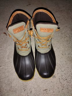 sperry womens gray black duck boots size 7.5 m