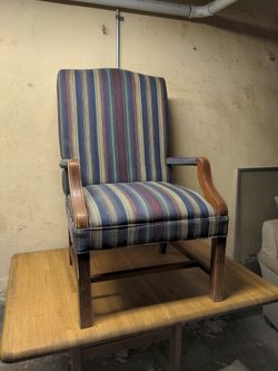 Chair, wooden with striped patten. 