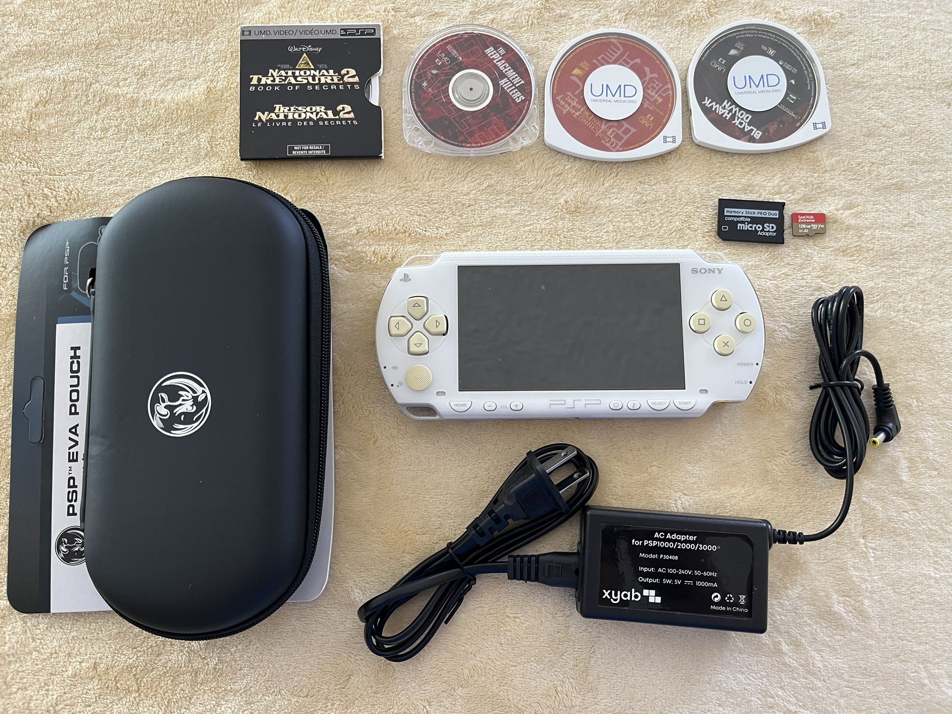 Sony PlayStation Portable Psp 1000 White Built w/ 7000+ Games Saved in The 128GB Memory Card