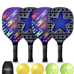 New Set Of 4 Pickleball Paddles And Balls