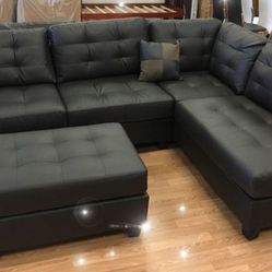 Brand New Brown Faux Leather Sectional Sofa +Ottoman (New In Box) 