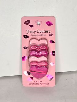 Juicy Couture Pink Velvet Cosmetic Blenders Puffs Set Heart Shaped Valentine