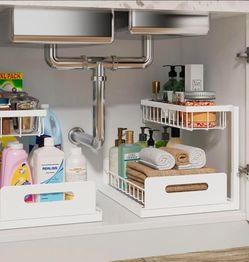 Under Sink Organizer, L-Shaped 2 Tier Pull Out Cabinet Organizer
Slide Out Under Cabinet Storage, For Kitchen and Bathroom, Metal Under Sink Storage w