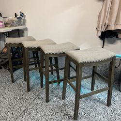 4 Barstools - Wood, Cloth & Metal - Great Condition