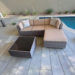 Outdoor Wicker Sectional Sofa Set with Ottoman and Coffee Table