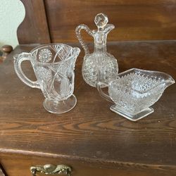 3 lead crystal cut glass pitchers