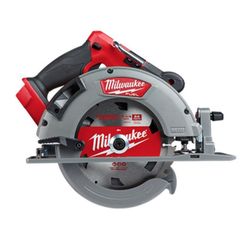 Milwaukee M18 FUEL 7-1/4" Rear Handle Circular Saw, featuringg a large red logo on the blade guard.