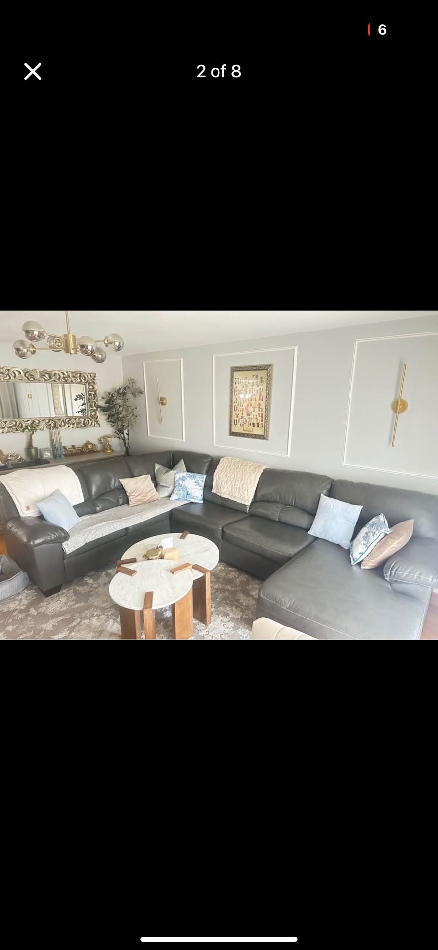 Grey leather Sectional sofa
