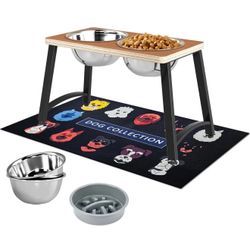 Elevated Dog Bowls for Large Dogs with Spill Proof Mat (Missing Screws)