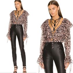 REVOLVE Zebra Print Blouse in Pink and Black NWT