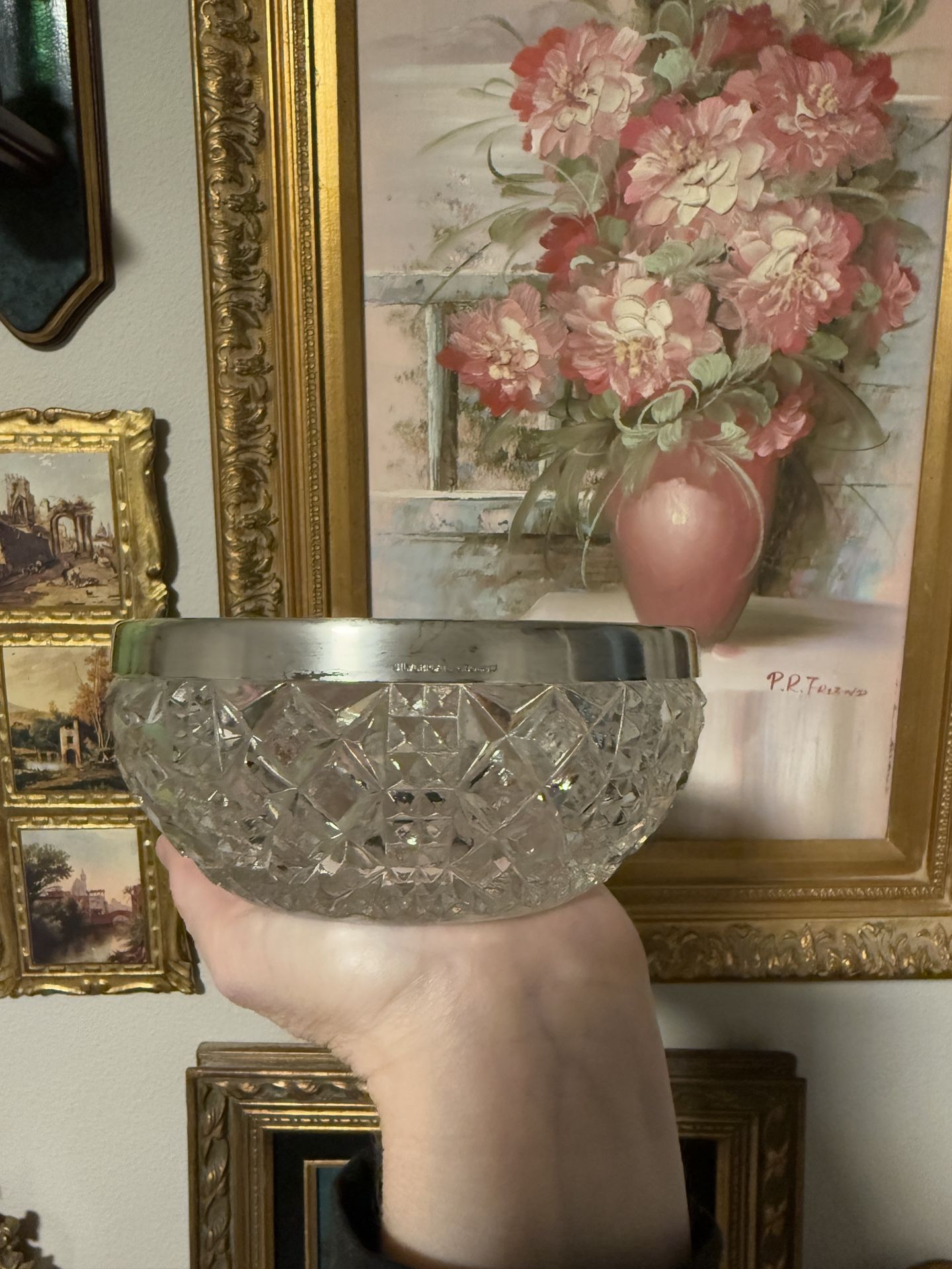 English Cut Crystal Jam Dish with Silver Rim | Vintage | Art Deco | Cut Crystal