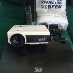 Wifi Projector W/Screen, 3D Blu-ray, Bluetooth Soundbar, And Headphones/Aux Set
