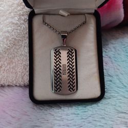 Mens Stainless Steel 12 Diamond Necklace 