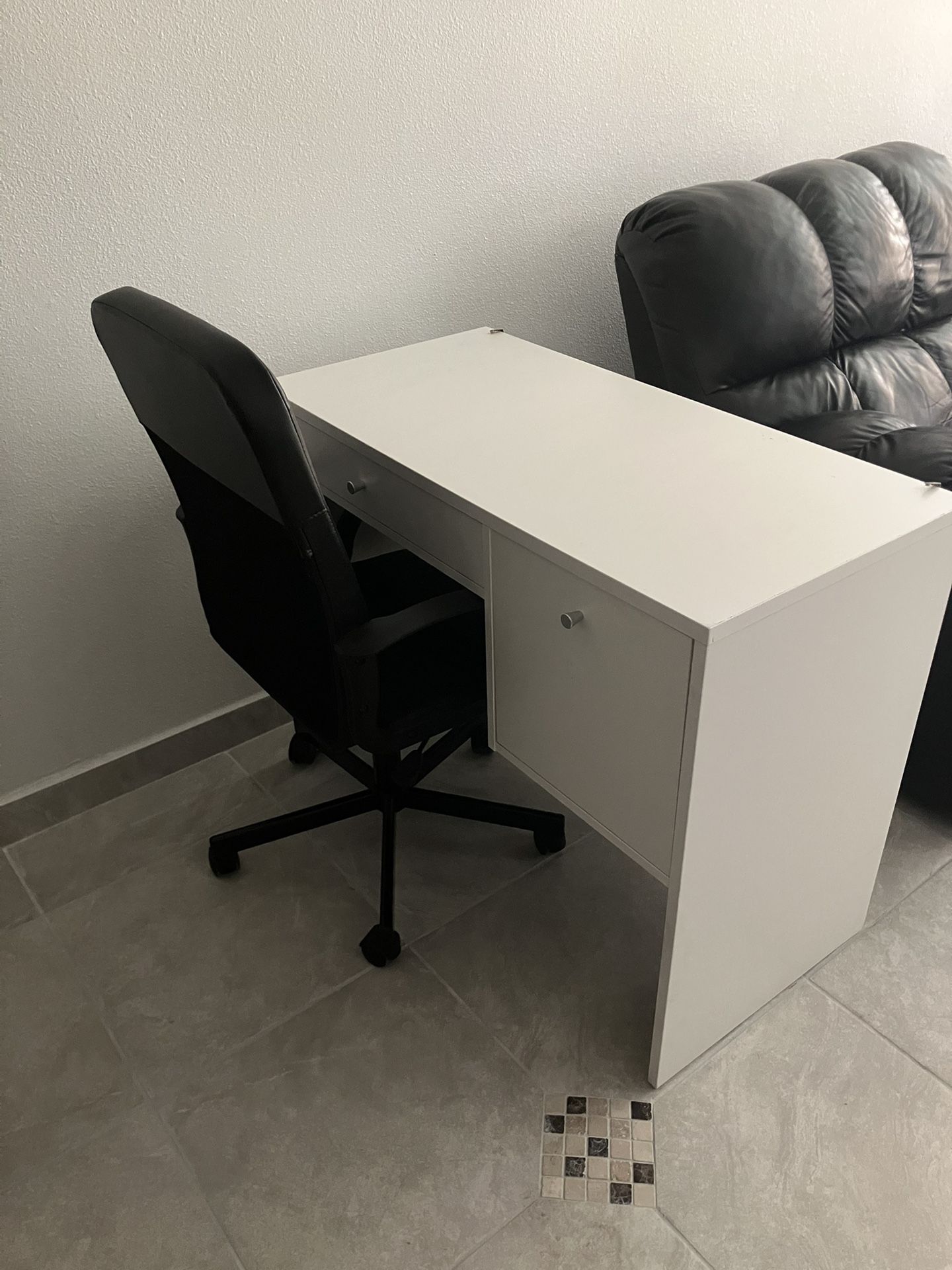 Ikea White Desk with Black Office Chair