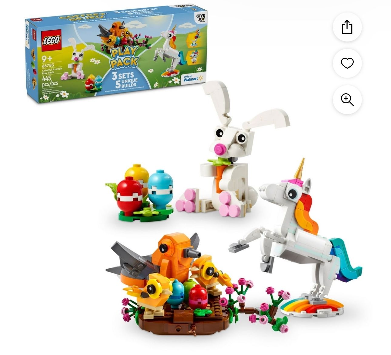 LEGO Colorful Animals Play Pack, 5 Adorable Animal Builds in 1 Box: Bunny Toy, Unicorn Toy, Seahorse Toy, Peacock Toy, and Birds in a Nest, Birthday G