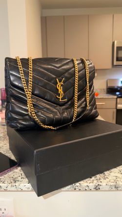 Saint Laurent YSL Medium Loulou Matelassé Calfskin Leather Bag Black And Gold Hardware