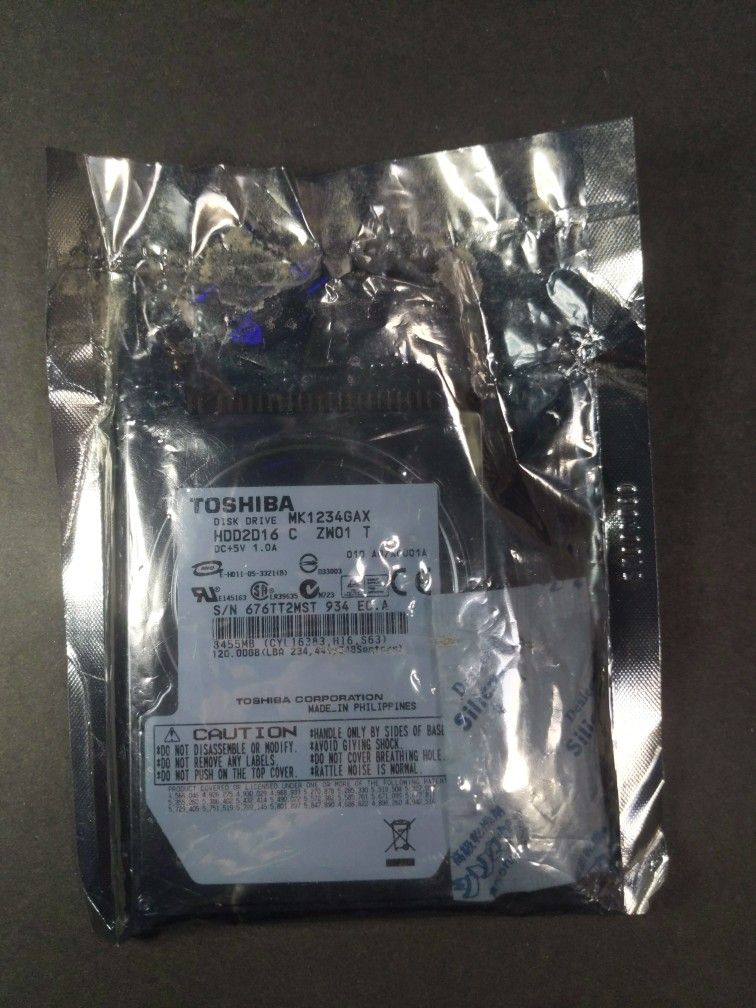 Toshiba 120 GB 5400 RPM IDE PATA 2.5" Notebook Internal Hard Disk MK1234GAX - New Sealed