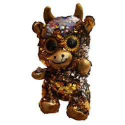 Plush sequin Cow Gold and black  Stuffed Animal 9"
