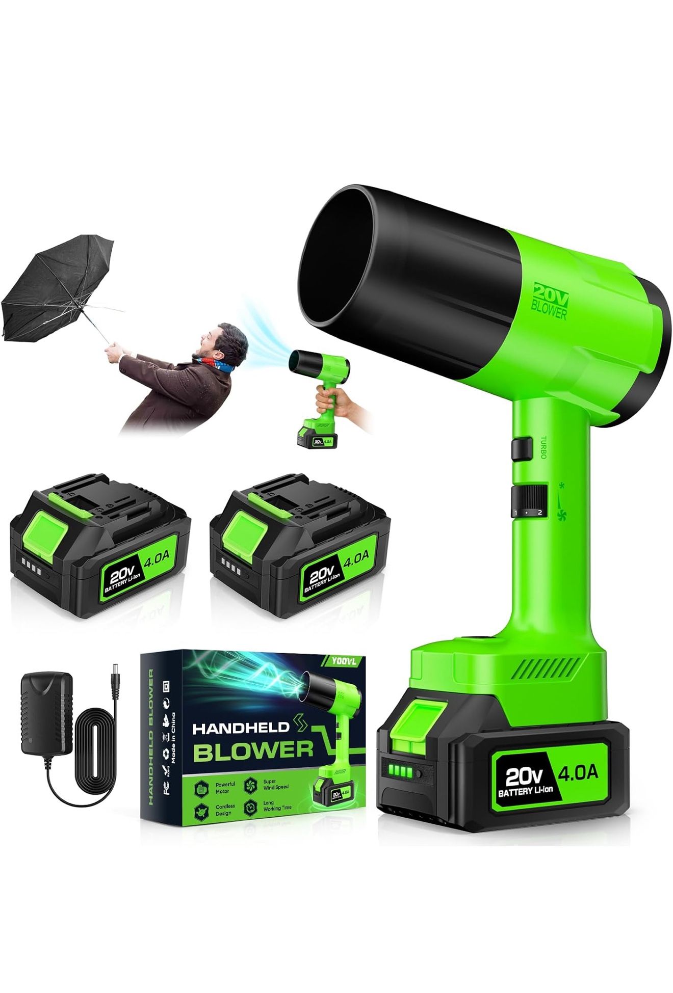 New Leaf Blower Cordless, Handheld Leaf Blower with 2 Battery and Charger, 6 Speed Modes, Lightweight Blower for Patio, Lawn, Yard, Dust, Blowing Leav