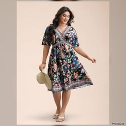 BLOOMCHIC • Boho Shirred Floral Print Dress