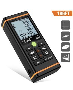 DinoFire Laser Measure 196Ft M/In/Ft Digital Laser Distance Meter Backlit LCD, Pythagorean, Distance, Area and Volume Measure Laser Measuring Tool -