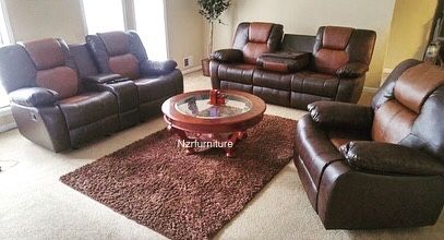 3-PC Two Tone Brown Leather Living Room Set