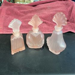 3 Collectors Perfume Fancy Bottles No Chips Or Cracks Perfect Condition   6 Inches Tall. Sell As Set Only Very Nice