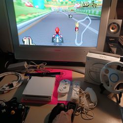 Nintendo Wii With Wii Motion Plus Controllers Classic Controller Boxed Mario Kart With Wheel Complete System