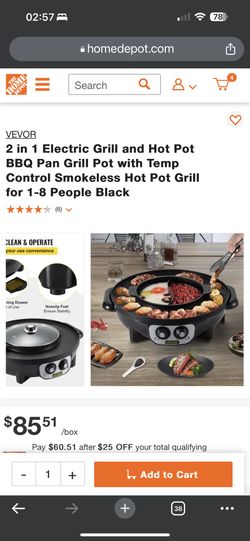 Kitchen 2 in1 Electric Smokeless Grill Hot Pot Barbecue Pan Frying