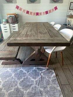 Solid wood dining room table and chairs.