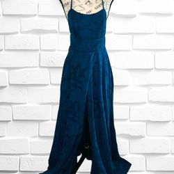 Lulus Women’s Small “Let There Be Romance” Navy Blue Burnout Floral Maxi Dress