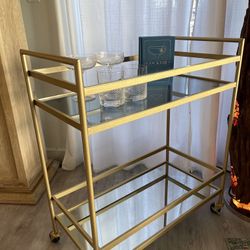 Bar Cart With Mirrored Glass 