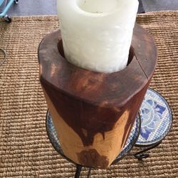 ROSEWOOD LOG CARVED Beautiful CANDLE HOLDER HAND MADE ONE OF A KIND .