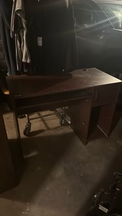 Dark Wood Computer Desk with Keyboard Tray