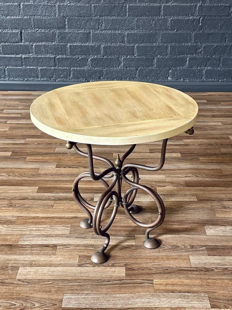 Vintage French Art Nouveau Brass Side Table w/ Scrollwork Base, c.1950's - Delivery Available