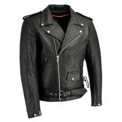 Milwaukee Leather LKM1711 Black Leather Motorcycle Jacket Men 4XL Thick Police