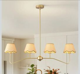 (Brand New in Box) 
39" Linear Kitchen Island Lighting Fixture,4-Light Gold Chandeliers Polished Gold with Mushroom Shaped Shades Made of Rattan for D