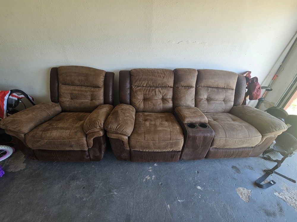 Matching Reclining Couch And Chair Set