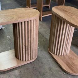 New assembled set of 2 Fluted C-Shaped End Table, Modern Narrow Side Table with Oval Top & Storage Shelf, Accent Sofa Companion for Small Spaces, Rust