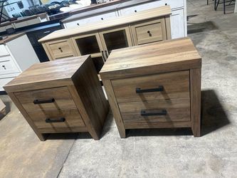 Set of 2 Nightstands with 2 Large Drawers, Wooden Nightstands with Storage, Farmhouse Bedside Tables End Tables for Bedroom, Brown  📍 3749 Scott Futr